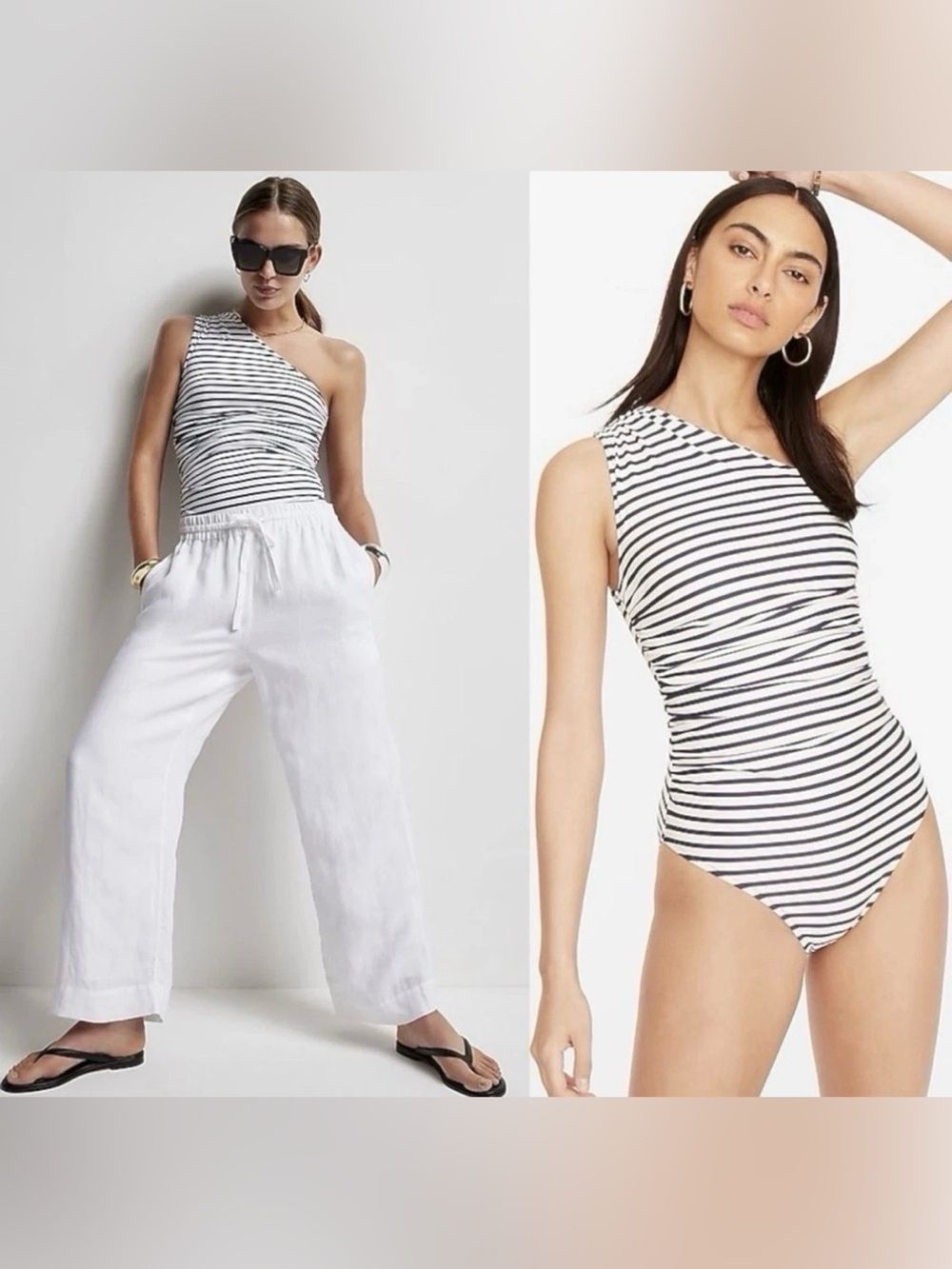 J.Crew Ruched One Shoulder One Piece Navy White Stripe Size 10 Coastal NEW